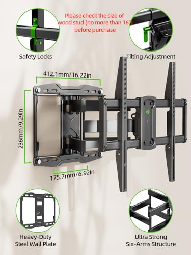 Full Motion TV Wall Mount for 42-86 Inch TVs, Swivel and Tilt Bracket