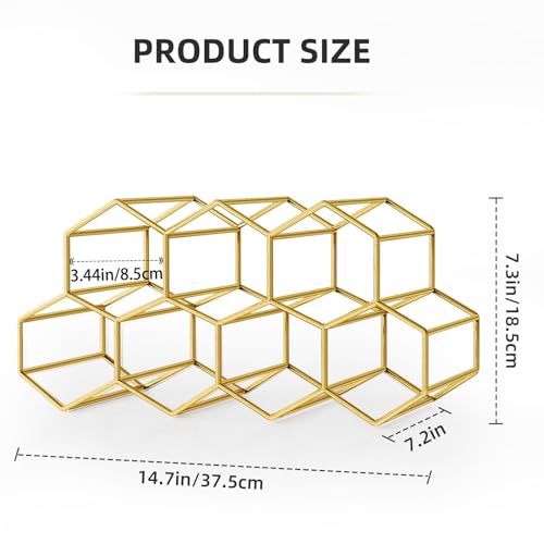 9-Bottle Gold Countertop Wine Rack - Modern Metal Geometric Wine Storage