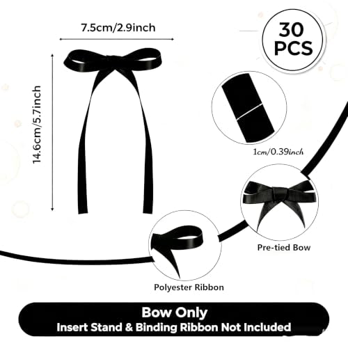 30 Pack Black Ribbon Bow Cake Toppers Handmade Polyester Bows for Party Decor