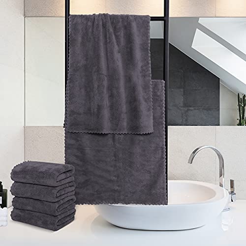 MOONQUEEN 6 Pack Microfiber Coral Velvet Hand Towels Gray 16x28