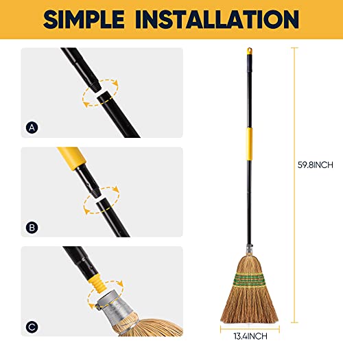 Heavy-Duty Commercial Corn Broom with 60-Inch Long Handle for Yard & Garage