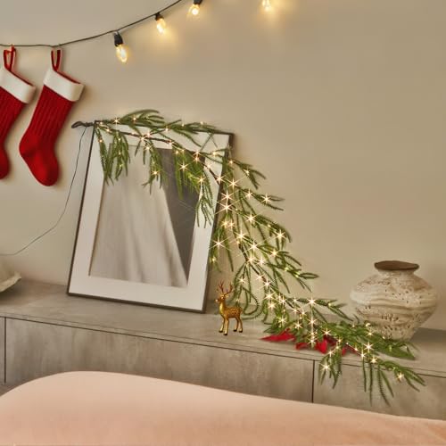 Norfolk Pine Garland with Lights - 6FT Lighted Holiday Decor with Timer & USB Power