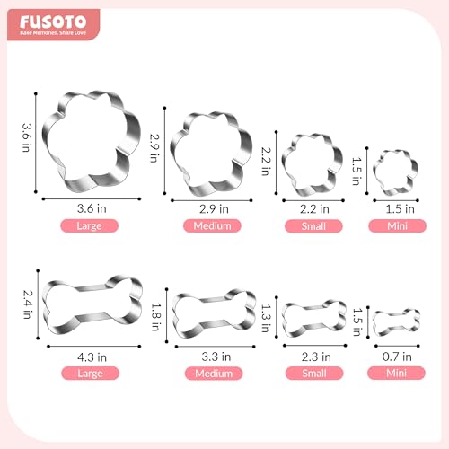 FUSOTO 8PCS Dog Bone & Paw Cookie Cutter Set – Stainless Steel, BPA Free, Includes Bone & Paw Sizes (Variation: 8PCS-Bones & Paws)