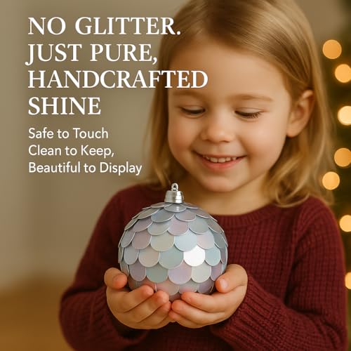 XMIAOX Lunara Silver 3.15 Inch Iridescent Paillettes Christmas Ornament - 4 Pack