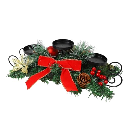 Christmas Candle Holder Centerpiece Table Decor with Berries & Pinecones