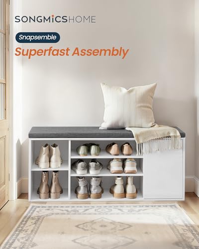 41-Inch Shoe Storage Bench with Cushion, Adjustable Shelves & Door Cabinet