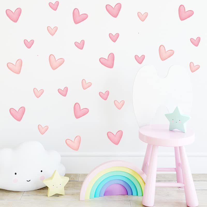 80pcs Pink Heart Wall Decals Peel and Stick Vinyl Stickers for Nursery