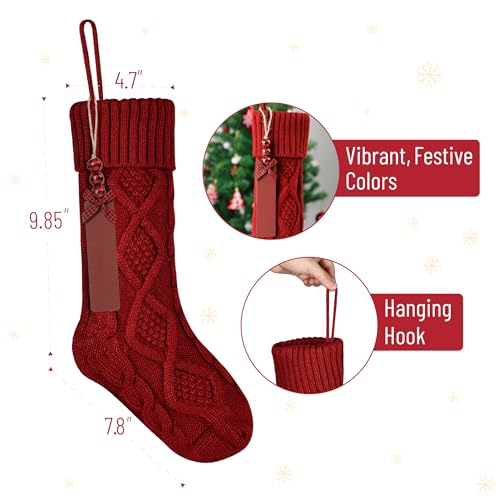 Red 4 Pack Personalized Christmas Stockings with Wooden Name Tags, 18 Inch