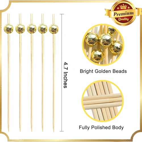 Amovvita Classic Gold Pearl Cocktail Picks 100 pcs - Elegant Party Garnishes