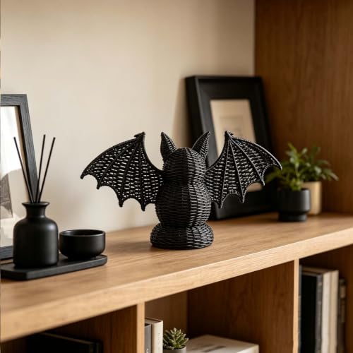 Hand-Woven Black Rattan Bat Figurine - Halloween & Gothic Table Decor