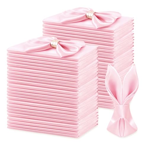 50-Pack Light Pink Satin Napkins 17x17 Inch - Washable Soft Table Linens