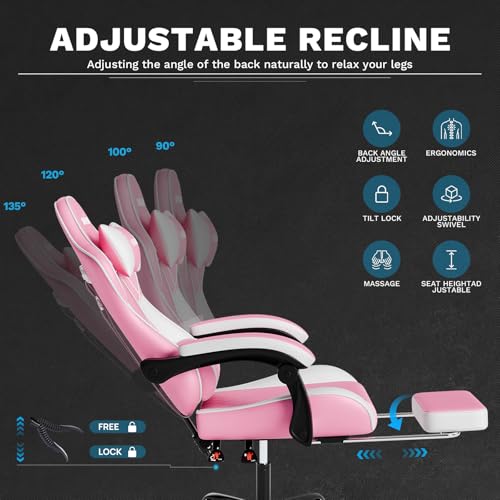 Ergonomic Reclining Gaming Chair with Massage Lumbar Support & Footrest