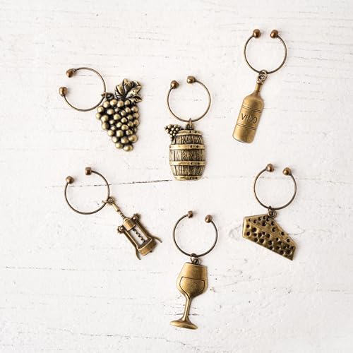 Vineyard Twine Antiqued Farmhouse Wine Charms & Drink Markers - 6 Pack