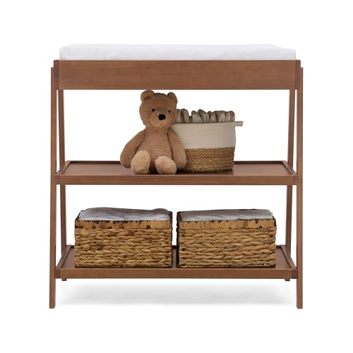 Nursery Wooden Baby Changing Table with 2 Storage Shelves, Chestnut