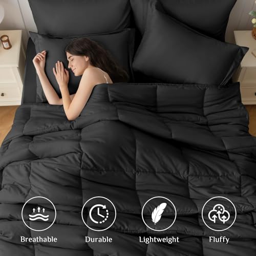 7-Piece Queen Comforter Set - Bed in a Bag with Sheets & Shams, Black