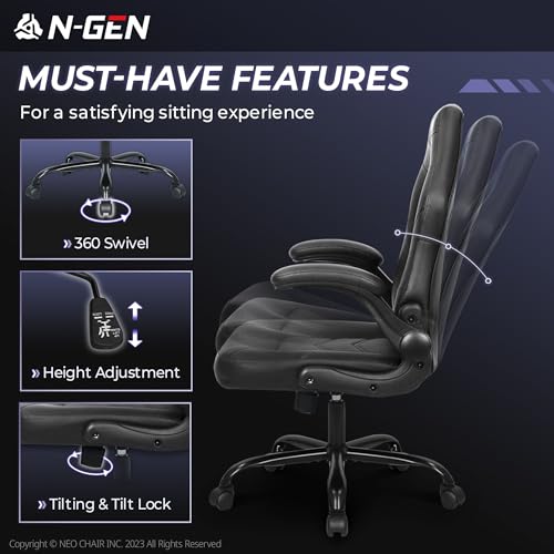 Ergonomic Gaming Chair with Flip-Up Arms and Lumbar Support - Jet Black