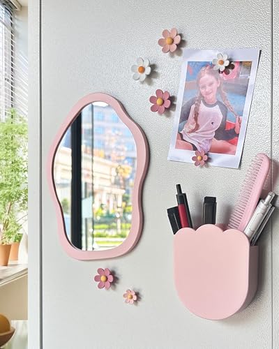 Magnetic Locker Mirror 8.6 x 6.3 Inch, Pink Rectangular Metal Surface Mirror