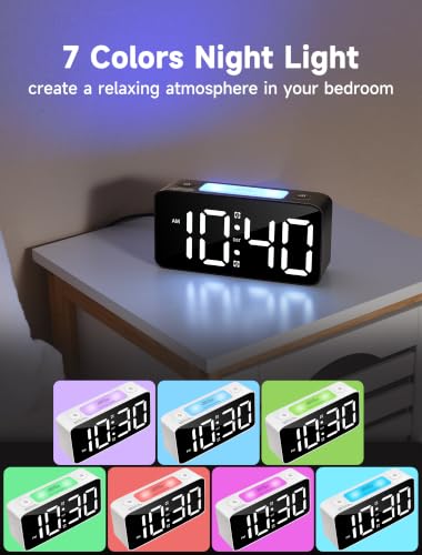 Extra Loud Digital Alarm Clock for Heavy Sleepers with RGB Display & USB Charger