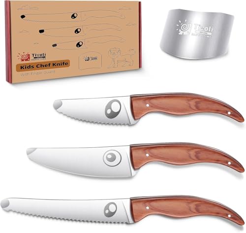 Kids Chef Knife Set with Finger Guard 3-Piece Safe Cooking Knives