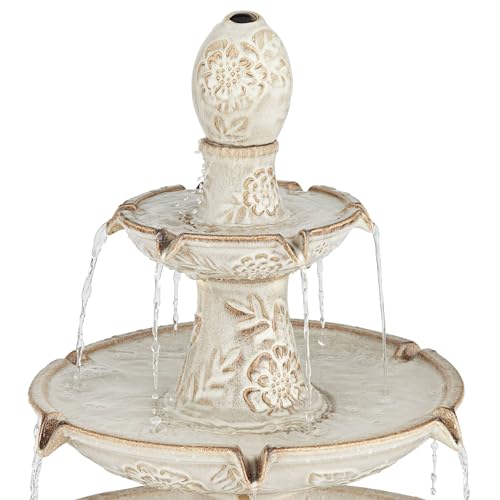 45-Inch 3-Tier Outdoor Ceramic Floor Fountain with LED Lights