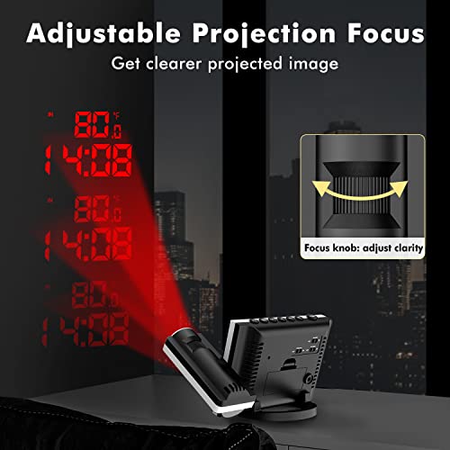 Projection Alarm Clock with Indoor Outdoor Temperature and Humidity Monitor