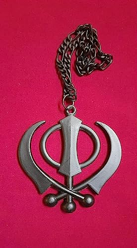 Khanda Car Rear View Mirror Hanging Ornament - Durable Black Metal