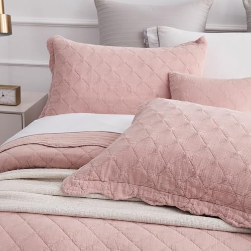 Oversized King Bedspread Set - Washed Cotton, Misty Rose, 5-Piece