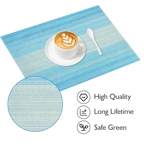 Washable Linen Placemats Set of 4 - 12" x 18" Blue Farmhouse Table Mats