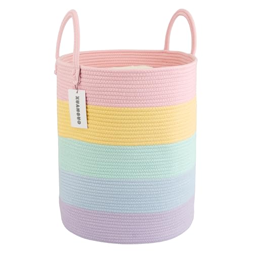Rainbow Woven Cotton Rope Laundry Basket & Tall Nursery Storage Hamper
