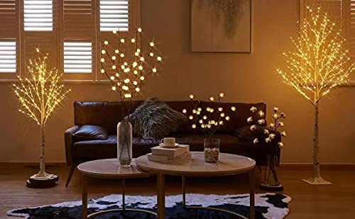4FT Lighted Birch Tree with 200 Warm White LED Lights for Indoor Outdoor Decor