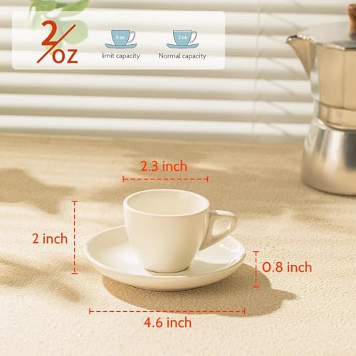 Sweese 2oz White Porcelain Espresso Cups & Saucers Set of 6 - Daily Coffee Ritual