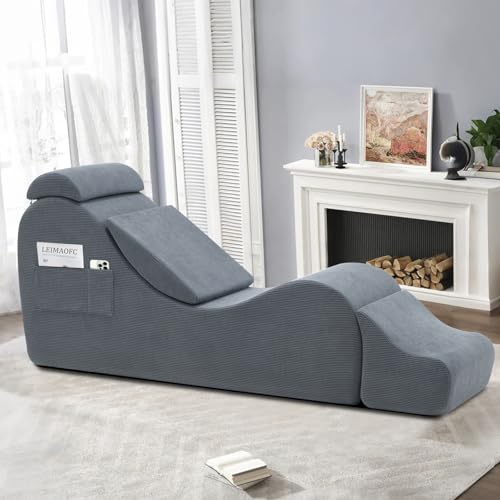 Ergonomic Yoga Chaise Lounge Chair with Ottoman and Lumbar Support