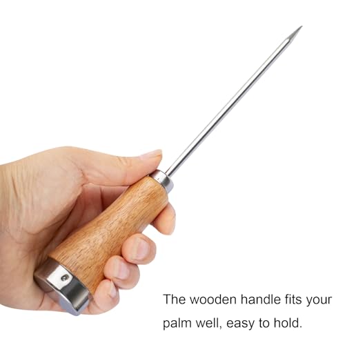 Wooden Handle Ice Pick for Bartenders, Stainless Steel Chiseling Ice Tool