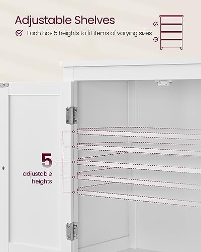 Freestanding Bathroom Floor Storage Cabinet with 4 Doors, Adjustable Shelves