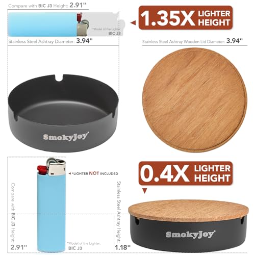 Stainless Steel Outdoor Ashtray with Lid - 2 Pack Windproof Ash Tray