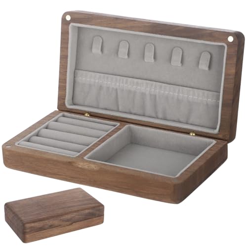 Small Walnut Wooden Jewelry Box, Travel Jewelry Organizer Case