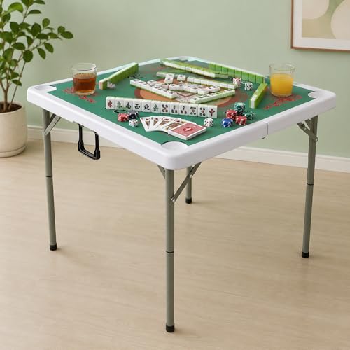 35-Inch Portable Folding Mahjong Table with 4 Cup Holders and Green Surface