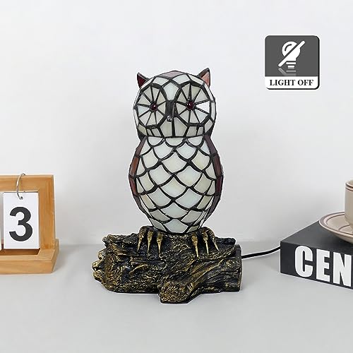 VirtueKing 8.7 Inch Tiffany Style Stained Glass Owl Table Lamp with Color Changing LED