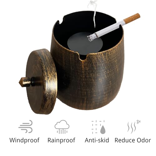 Large Stainless Steel Outdoor Ashtray with Lid - Windproof & Smokeless