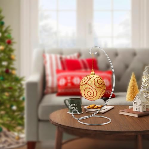 Abom 1S-8in Silver Single Ornament Display Stand, Air Plant Holder & Hanging Hook