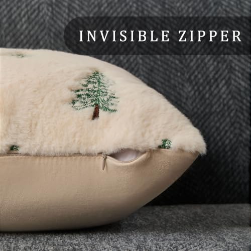 DFXSZ Christmas Pillow Covers Set of 2 18x18 Inches Green Xmas Tree Decor Beige