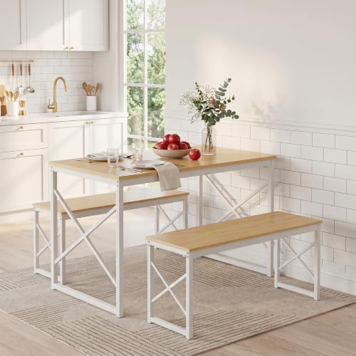 43-Inch 3-Piece Dining Table Set with 2 Benches for Small Spaces