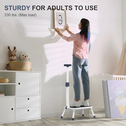 Folding Step Stool with Adjustable Handle, 330 Lbs Capacity Metal Stool