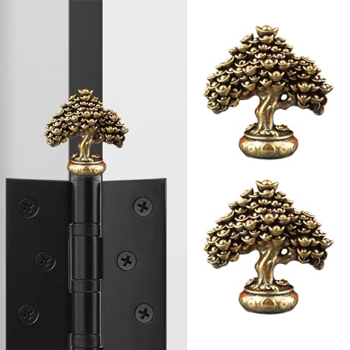 2 PCS Brass Wealth Tree Magnetic Decorative Hinge Toppers for Home Decor