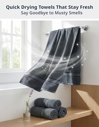 4-Piece Bath Towel Set, 100% Cotton Soft & Absorbent Towels - Cool Grey