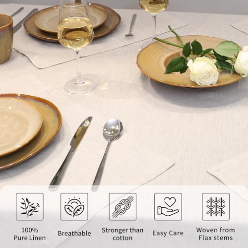 Linen Tablecloth 60x84 Natural Linen for Rectangle Tables - Tseapen 100% Pure