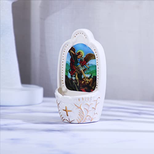 Porcelain Saint Michael Holy Water Font for Wall Hanging or Desk Decor