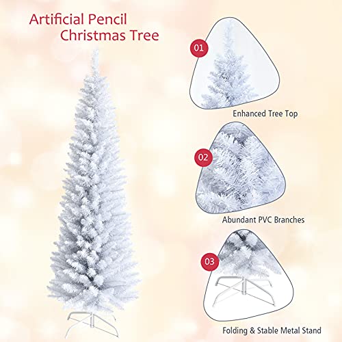 6ft Slim White Artificial Christmas Tree with Folding Metal Stand