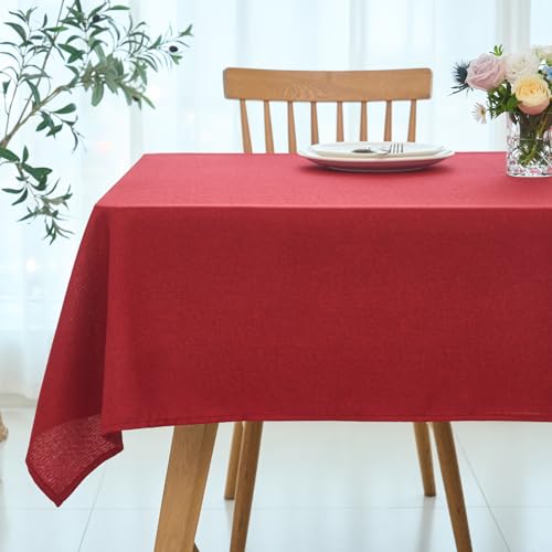 Maxmill Red Rectangular Linen Textured Waterproof Tablecloth 52 x 84 Inches