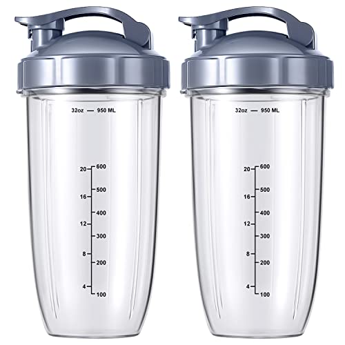 32oz Blender Replacement Cups with Flip-Top To-Go Lids - 2 Pack